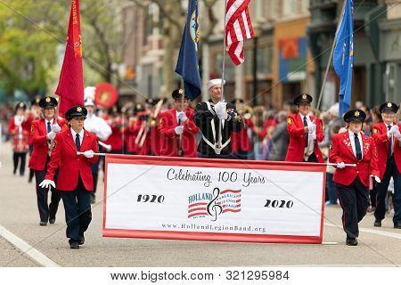 Holland, Michigan, Usa - May 11, 2019: Tulip Time Parade, Members Of The American Legion Band Perfor