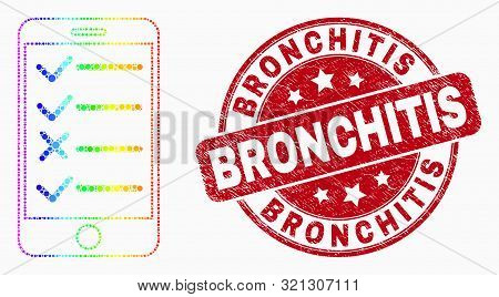 Dotted Rainbow Gradiented Smartphone Task List Mosaic Icon And Bronchitis Seal Stamp. Red Vector Rou