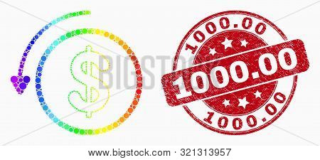 Dotted Rainbow Gradiented Undo Payment Mosaic Pictogram And 1000.00 Stamp. Red Vector Rounded Grunge