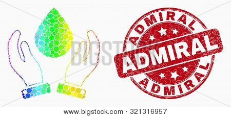 Pixel Rainbow Gradiented Water Drop Care Hands Mosaic Pictogram And Admiral Seal. Red Vector Round S