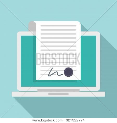 Laptop Digital Contract Icon. Flat Illustration Of Laptop Digital Contract Vector Icon For Web Desig