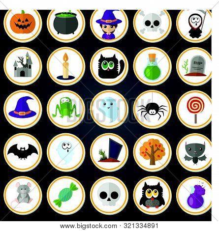 Set Of Vector Flat Cartoon Icons For Halloween