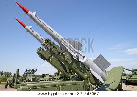 Soviet surface-to-air anti aircraft systems on the military exhibition