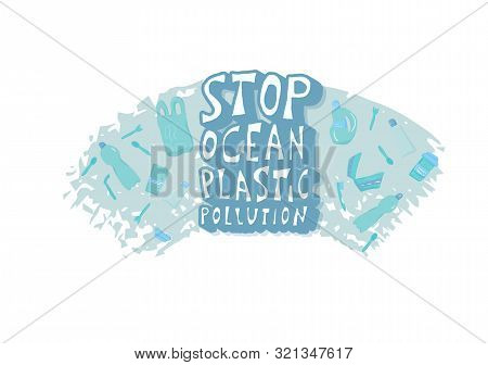 Stop Ocean Plastic Pollution. Ecological Problem Emplem.