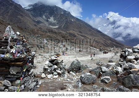 Memorial place for people, who died when climbing Mt. Everest, at Thokla pass (4830 m) near the village of Dughla in the Khumbu Valley, Sagarmatha national park, Nepal