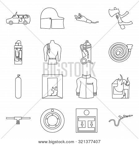 Vector Illustration Of Firefighters And Fire Logo. Set Of Firefighters And Rescue Stock Symbol For W