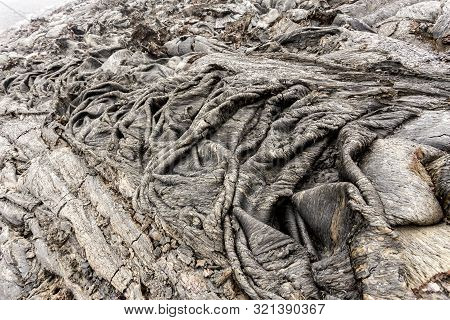 Solidified Lava After Volcanic Eruption. Solid Lava Flow Near Volcano Tolbachik, Kamchatka Peninsula