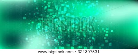 Blue Technology Pattern. Big Data Analytics. Glow Digital Binary Wave. Matrix Number. Neon Technolog