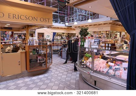 Gothenburg, Sweden - August 27, 2018: Old Food And Gourmet Cuisine Marketplace In Gothenburg, Sweden