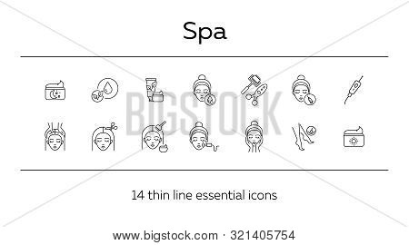 Spa Icon Set. Female Head, Massage, Cream. Skin Care Concept. Can Be Used For Topics Like Beauty Or 