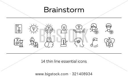 Brain Work Line Icon Set. Human Head, Gear, Psychologist Office. Psychology Concept. Can Be Used For