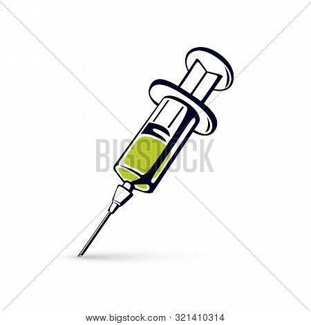 Vector Illustration Of Disposable Syringe Isolated On White Background. Get Your Flu Shot Marketing 