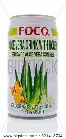 Winneconne, Wi - 10 September 2019: A Bottle Of Foco Aloe Vera With Honey Drink On An Isolated Backg