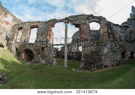 Walls And Windows From The Soimos Fortress. Fisheye View. Built In 1278