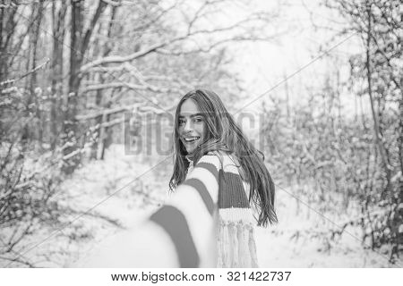 Woman Winter Portrait. Women On Mountain. Girl Playing With Snow In Park