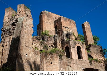 Ruins Of An Antique Monumental Fountain Called Trofei Di Mario Built In 226 Ad And  Located At Piazz
