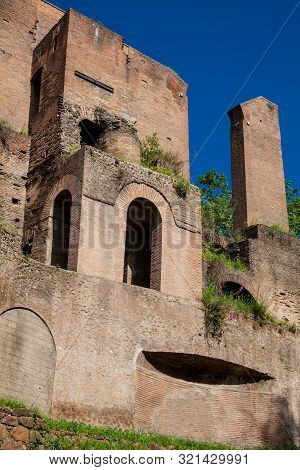 Ruins Of An Antique Monumental Fountain Called Trofei Di Mario Built In 226 Ad And  Located At Piazz
