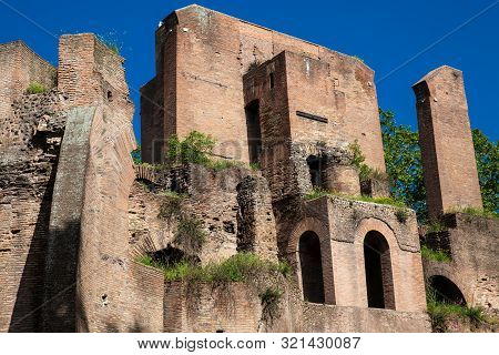 Ruins Of An Antique Monumental Fountain Called Trofei Di Mario Built In 226 Ad And  Located At Piazz