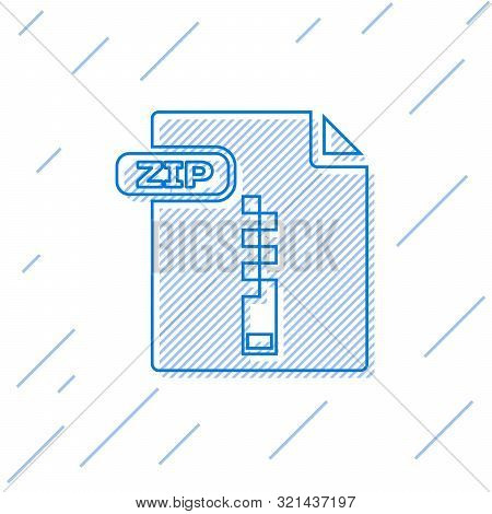 Blue Line Zip File Document. Download Zip Button Icon Isolated On White Background. Zip File Symbol.
