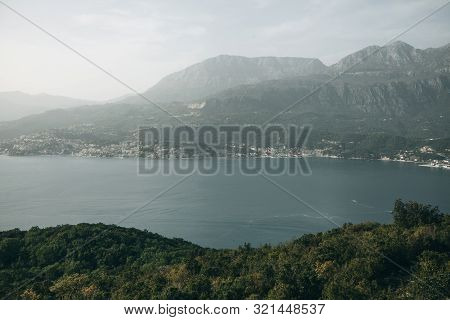 Boko Kotor Bay. Beautiful Sea View Of The Natural Landscape In Montenegro.