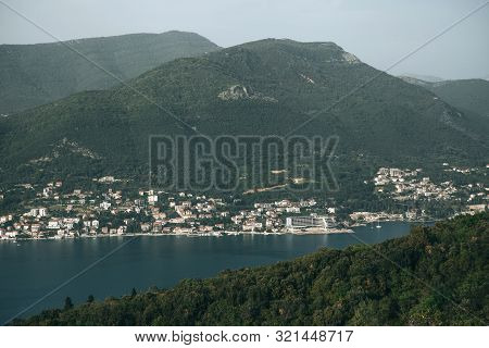Boko Kotor Bay. Beautiful Sea And Mountain Views Of The Natural Landscape And Coastal City In Monten