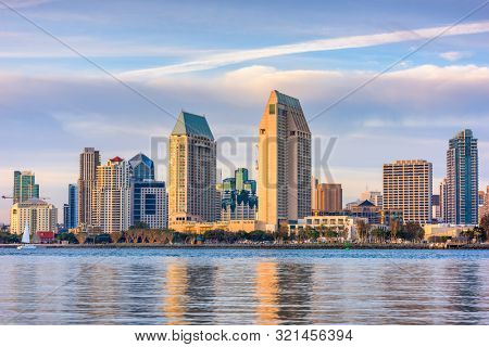 San Diego, California, USA downtown skyline at the Embarcadero.