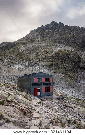 Cottage Under Rysy Peak On Rocky Ground In High Tatras, Slovakia