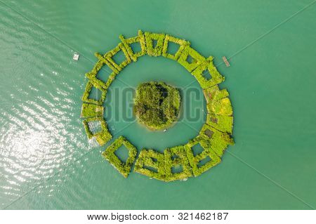 aerial view of a small island named 