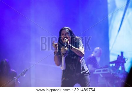 SIBIU, ROMANIA - JULY 26, 2019: James LaBrie vocalist of the progressive metal band Dream Theater performing live at Artmania Festival