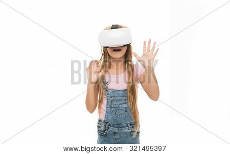 Educational Services. Augmented Reality Technology. Virtual Reality Is Exciting. Girl Little Kid Wea