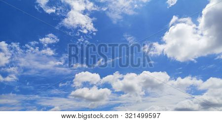 Stratocumulus White Clouds In The Blue Sky Natural Background Beautiful Nature Space For Write