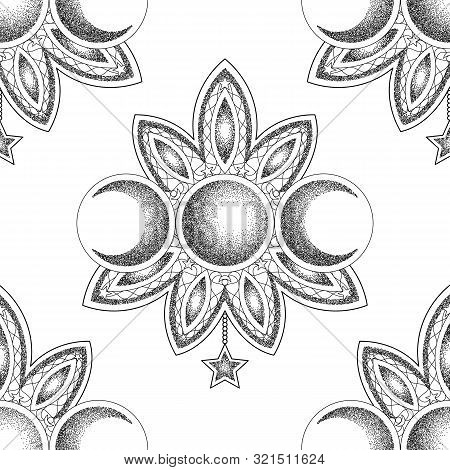 Triple Moon Magic And Astronomy Vecor Saemless Pattern