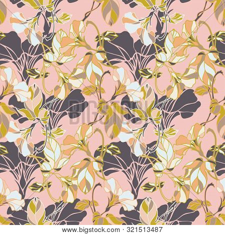 Vector Seamless Pattern Botanical With Bindweed. Can Be Used For Printing On Paper, Textiles, Sticke