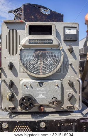 KALININGRAD, Russia - August 18, 2019: 100 Anniversary First European Airport Devau Fest, Old Fashioned Radio Transmitter