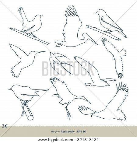 Bird Line Art Set Vector Template Illustration Design. Vector Eps 10.