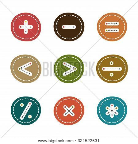 Set Of Math Calculation Signs. Card From A Set For Childrens Development And Education. Vector Illus