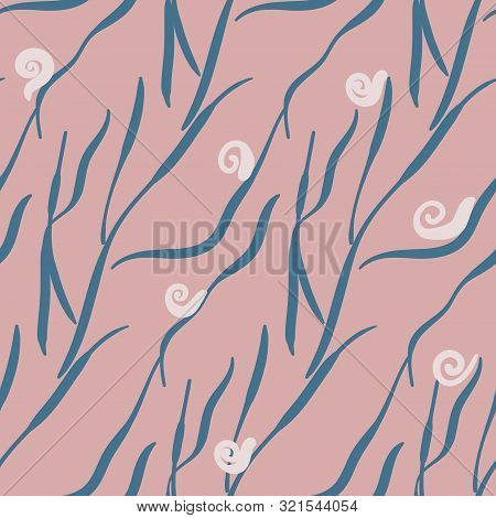 Vector Abstract Seamless Pattern With Leaves Green And White Snails. Good For Fabric, Paper, Wrappin