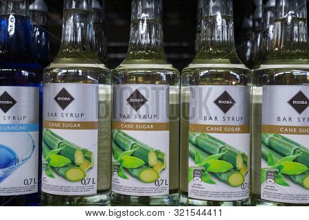 Tyumen, Russia-avg 25, 2019: Products Of Hypermarket Sale Rioba Syrup Beverages In The Store Metro C