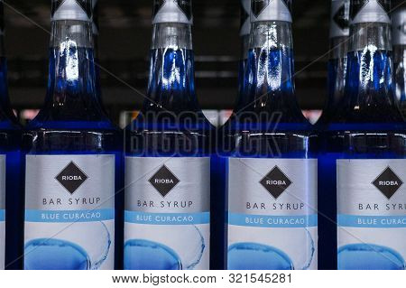 Tyumen, Russia-avg 25, 2019: Products Of Hypermarket Sale Rioba Syrup Beverages In The Store Metro C