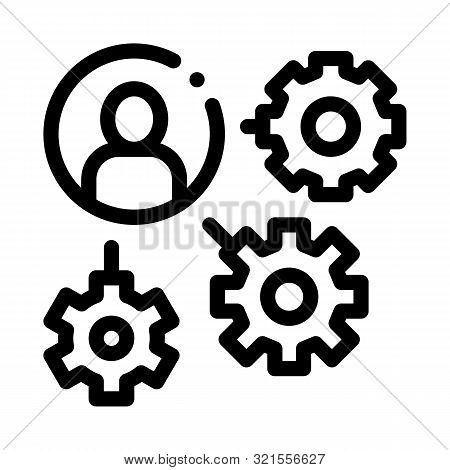 Gear Mechanism And Man Silhouette Agile Vector Icon Thin Line. Agile Rocket And Document, Sandglass 
