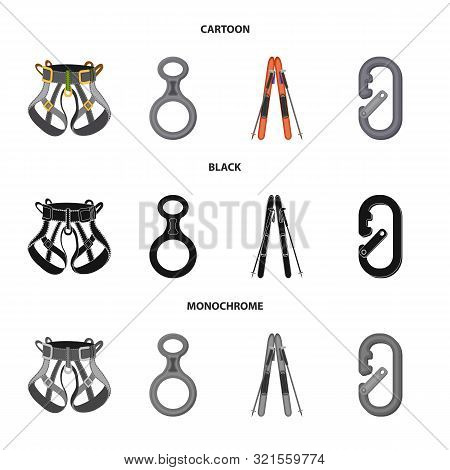 Vector Illustration Of Mountaineering And Peak Sign. Collection Of Mountaineering And Camp Stock Vec
