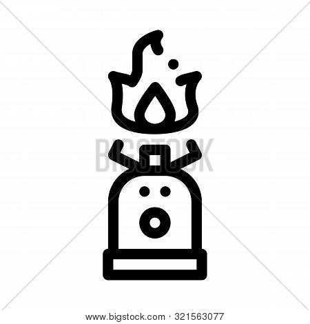 Gaz Cylinder With Fire For Cooking Vector Icon Thin Line. Compass, Mountain Direction And Burner Mou