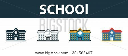 School Icon Set. Four Elements In Diferent Styles From School Icons Collection. Creative School Icon