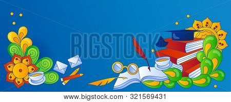 Concept Humanitarian Education Collage. Items And Symbols Related To Education And School Theme: Let