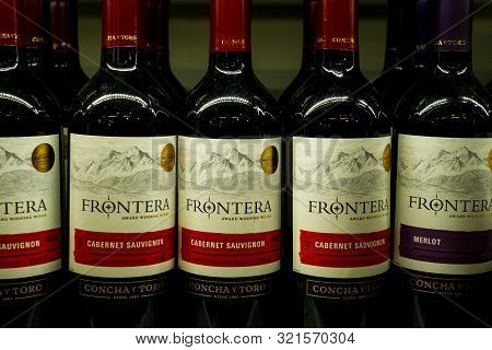 Tyumen, Russia-avg 25, 2019: Concha Y Toro Wine From Chile Frontera Wine Wine Sale Products Of Hyper