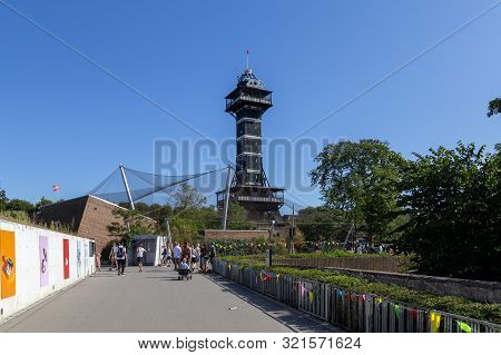 Copenhagen, Denmark - August 25, 2019: The Observational Tower Of The Zoo In Copenhagen.