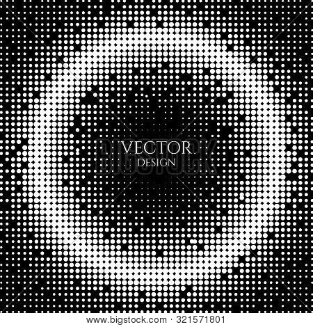 Halftone White Design Round Center Complex Style. Vector Illustration