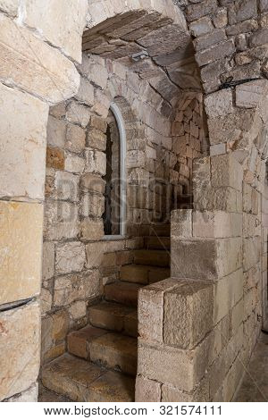 Jerusalem, Israel, September 07, 2019 : Staircase Leading To The Second Floor In The Courtyard Of Th