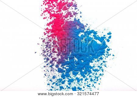 Abstract colorful Happy Holi background. Color vibrant powder isolated on white. Dust colored splash texture.