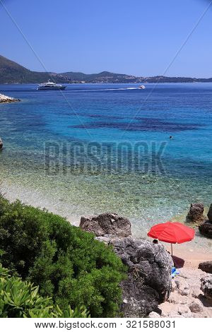 Mlini Beach In Croatia. Dalmatia Region Adriatic Sea Coast.
